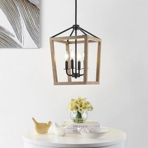 Rustic Farmhouse 4 Light Hanging Chandelier Black Tan